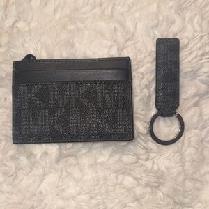 Michael Kors Black MK Logo Cardholder with Matching Black Key Ring